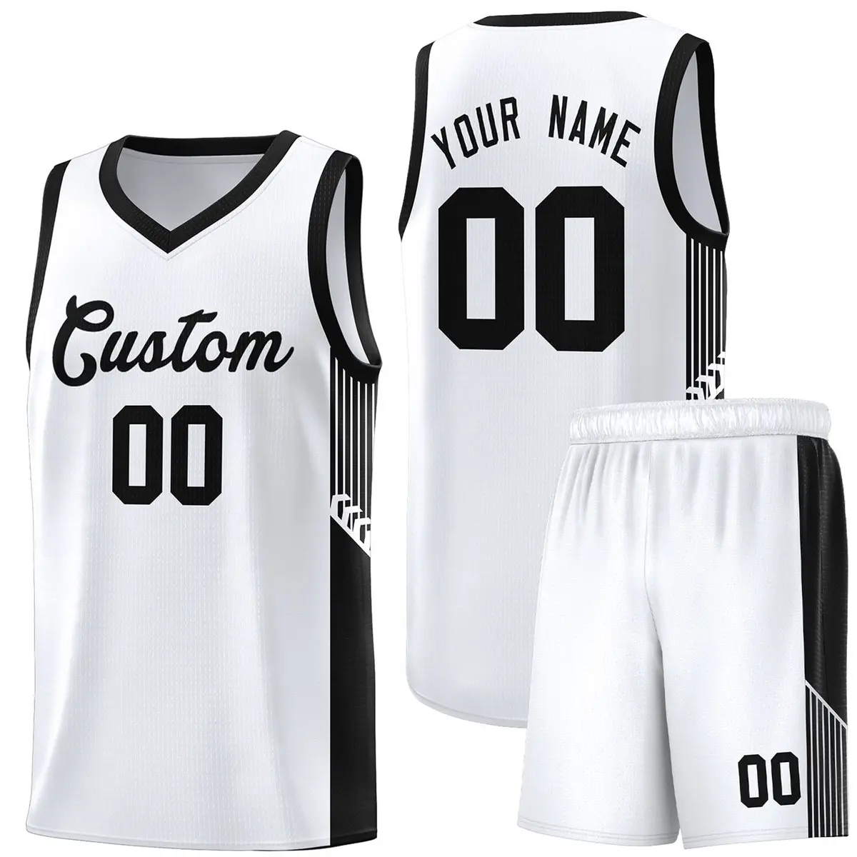 White Black Side Stripe Fashion Basketball Uniform Jersey
