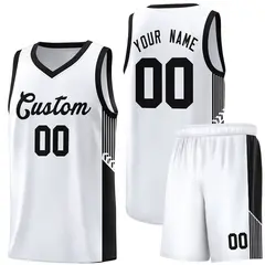 White Black Side Stripe Fashion Basketball Uniform Jersey