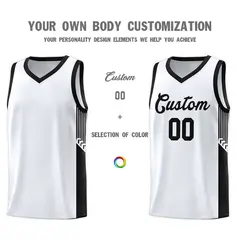 White Black Side Stripe Fashion Basketball Uniform Jersey 3