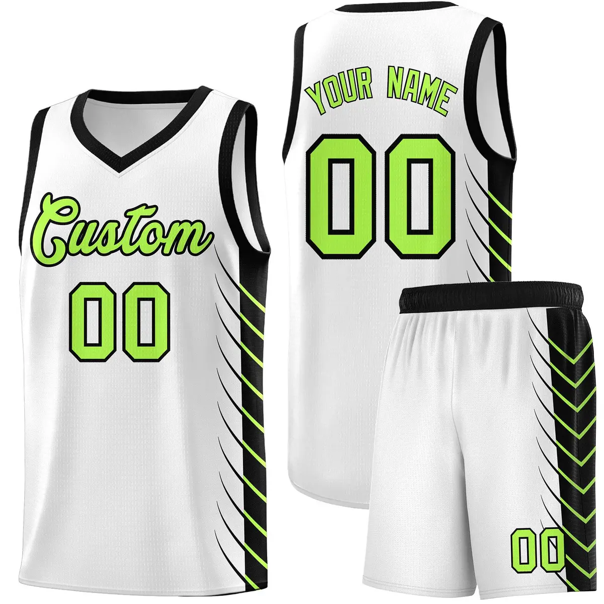White Black Side Symmetrical Line Pattern Basketball Jersey