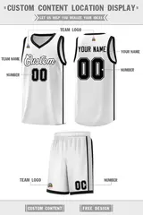 White Black Side Two Bars Basketball Jersey 2