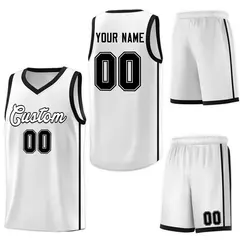 White Black Side Two Bars Basketball Jersey 6