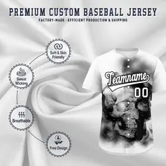 White Black Skeleton Graffiti Quick Dry Baseball Jersey 4