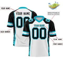 White Black-Sky Blue Raglan Side Pattern Football Jersey 2