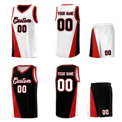 White Black Slanting Two Lines Color Block Basketball Jersey 2