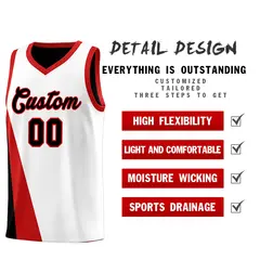 White Black Slanting Two Lines Color Block Basketball Jersey 3