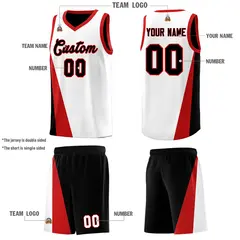 White Black Slanting Two Lines Color Block Basketball Jersey 5