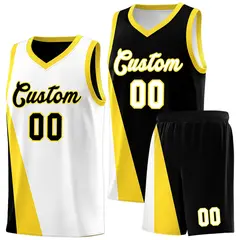 White Black Slanting Two Lines Color Block Basketball Jersey