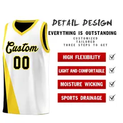 White Black Slanting Two Lines Color Block Basketball Jersey 3