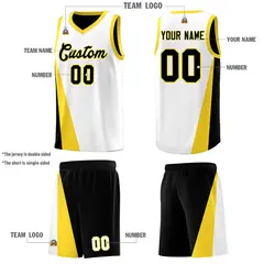 White Black Slanting Two Lines Color Block Basketball Jersey 5