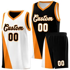 White Black Slanting Two Lines Color Block Basketball Jersey