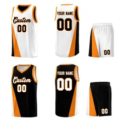 White Black Slanting Two Lines Color Block Basketball Jersey 2