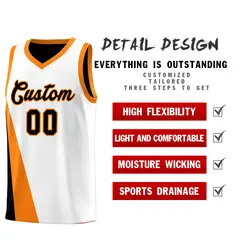 White Black Slanting Two Lines Color Block Basketball Jersey 3