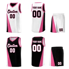 White Black Slanting Two Lines Color Block Basketball Jersey 2