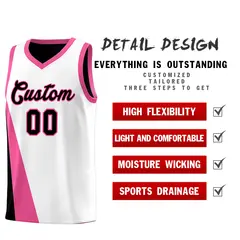 White Black Slanting Two Lines Color Block Basketball Jersey 3