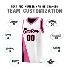 White Black Slanting Two Lines Color Block Basketball Jersey 4