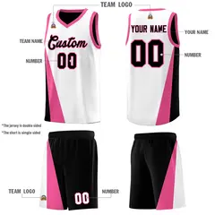 White Black Slanting Two Lines Color Block Basketball Jersey 5