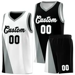 White Black Slanting Two Lines Color Block Basketball Jersey