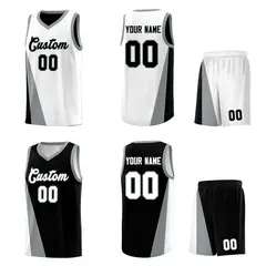 White Black Slanting Two Lines Color Block Basketball Jersey 2