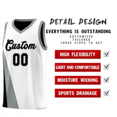 White Black Slanting Two Lines Color Block Basketball Jersey 3