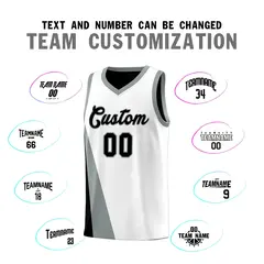 White Black Slanting Two Lines Color Block Basketball Jersey 4