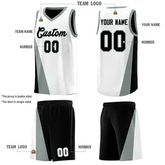 White Black Slanting Two Lines Color Block Basketball Jersey 5