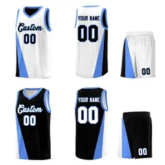 White Black Slanting Two Lines Color Block Basketball Jersey 2