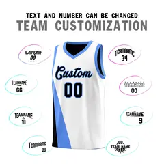 White Black Slanting Two Lines Color Block Basketball Jersey 4