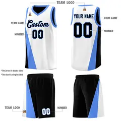 White Black Slanting Two Lines Color Block Basketball Jersey 5