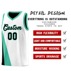 White Black Slanting Two Lines Color Block Basketball Jersey 3