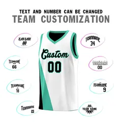 White Black Slanting Two Lines Color Block Basketball Jersey 4