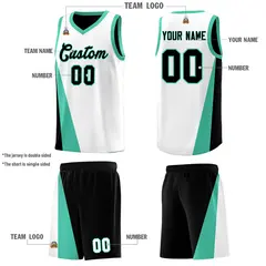 White Black Slanting Two Lines Color Block Basketball Jersey 5