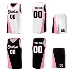 White Black Slanting Two Lines Color Block Basketball Jersey 2
