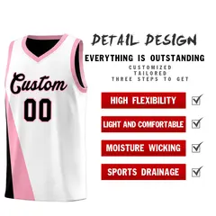 White Black Slanting Two Lines Color Block Basketball Jersey 3