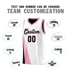 White Black Slanting Two Lines Color Block Basketball Jersey 4