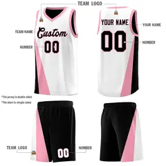 White Black Slanting Two Lines Color Block Basketball Jersey 5