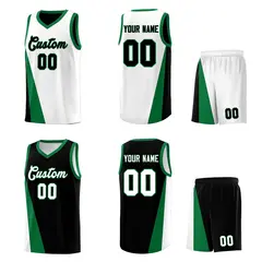 White Black Slanting Two Lines Color Block Basketball Jersey 2