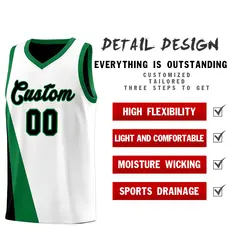 White Black Slanting Two Lines Color Block Basketball Jersey 3