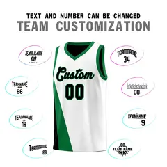 White Black Slanting Two Lines Color Block Basketball Jersey 4