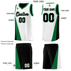 White Black Slanting Two Lines Color Block Basketball Jersey 5