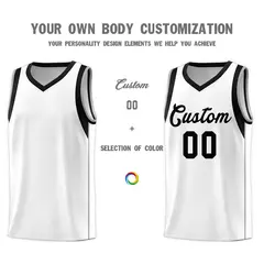 White Black Sleeve Color Block Basketball Jersey 3