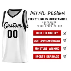 White Black Sleeve Color Block Basketball Jersey 5
