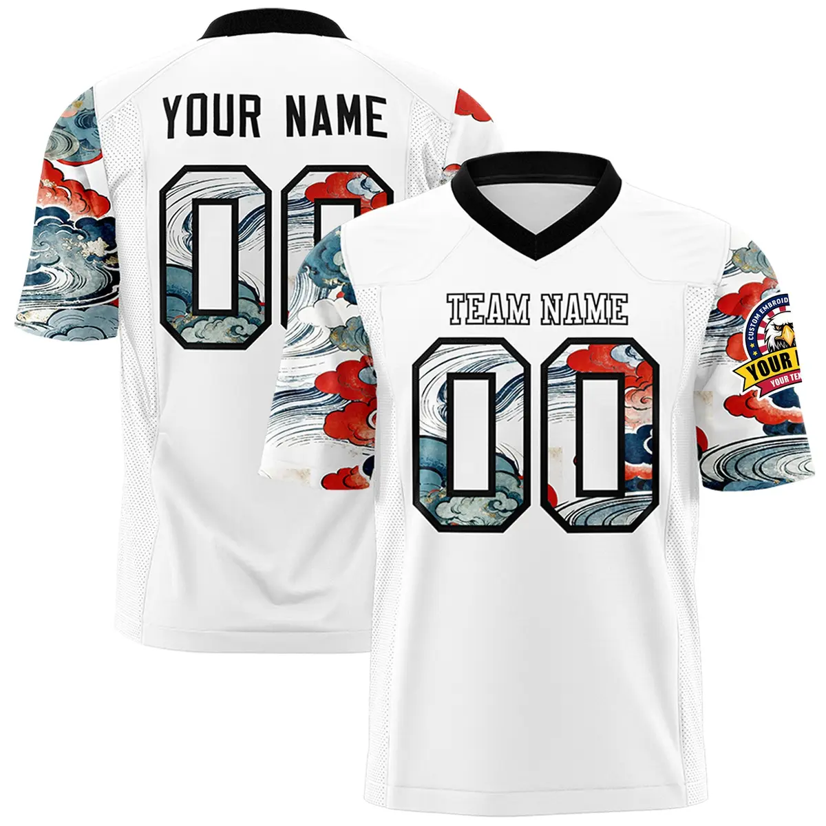 White Black Sleeve Ukiyo-e Auspicious Clouds Graffiti Football Jersey