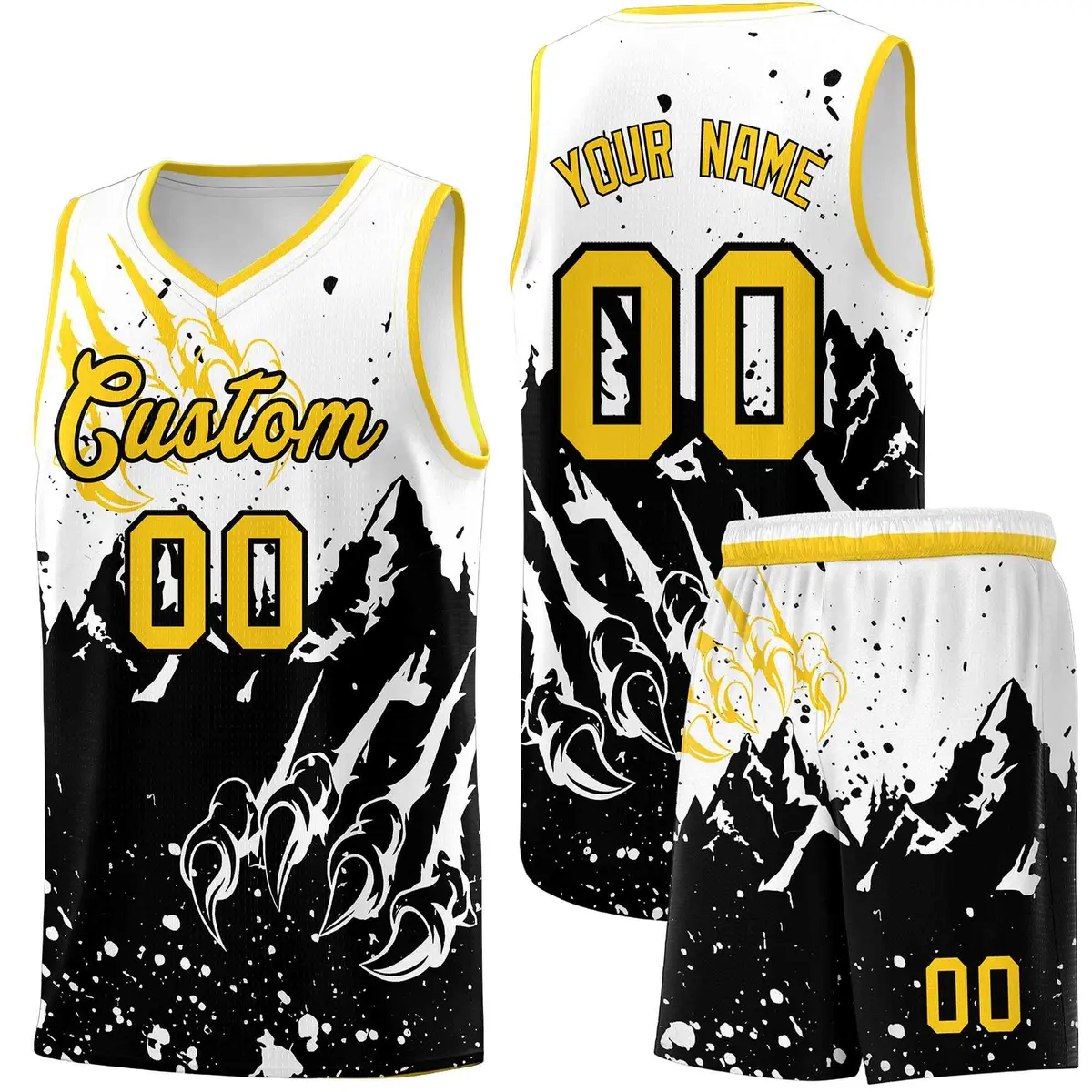 White Black Snow Mountain Beast Pattern Basketball Jersey