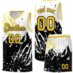 White Black Snow Mountain Beast Pattern Basketball Jersey 1