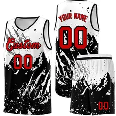 White Black Snow Mountain Beast Pattern Basketball Jersey 1