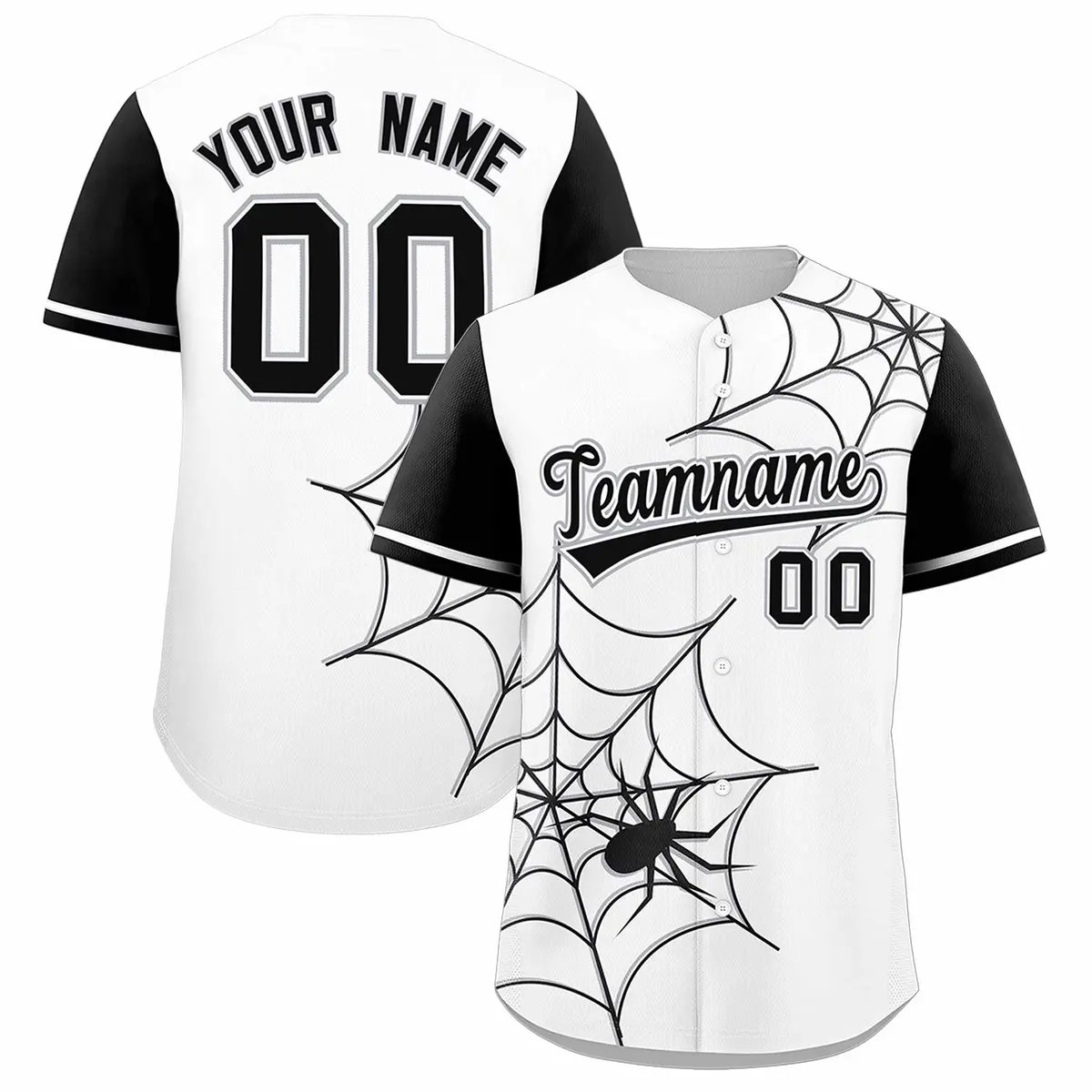 White Black Spider Web Raglan Baseball Jersey