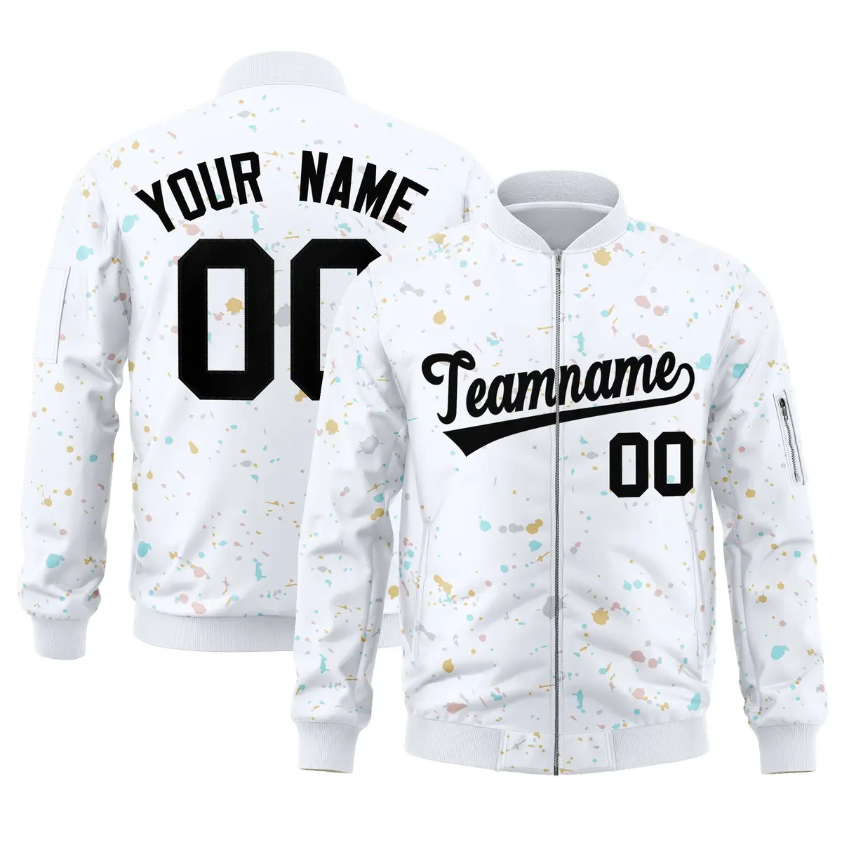 White Black Splash Graffiti Varsity Full-Zip Letterman Jacket