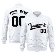 White Black Splash Graffiti Varsity Full-Zip Letterman Jacket 1