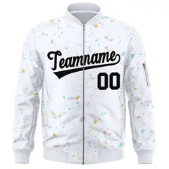 White Black Splash Graffiti Varsity Full-Zip Letterman Jacket 3